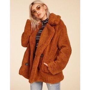 NWOT: Free People Double Breasted Faux Fur Teddy Sherpa Coat: Large